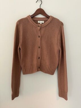 Brown Knit Cardigan Button Front Cotton Blend Ribbed Chic Casual size Meduim